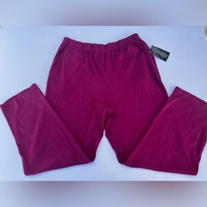 Women 22/24 1X Stretch Pants Elastic Waist Pocket Woman Within NWT Maroon Lounge